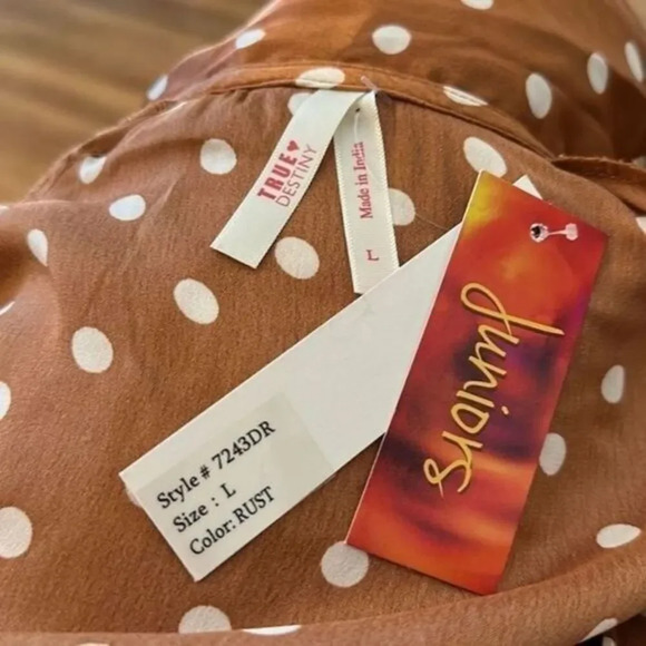 True Destiny Midi Rust Dotty V Neck Dress Ladies Size Large - Picture 3 of 6